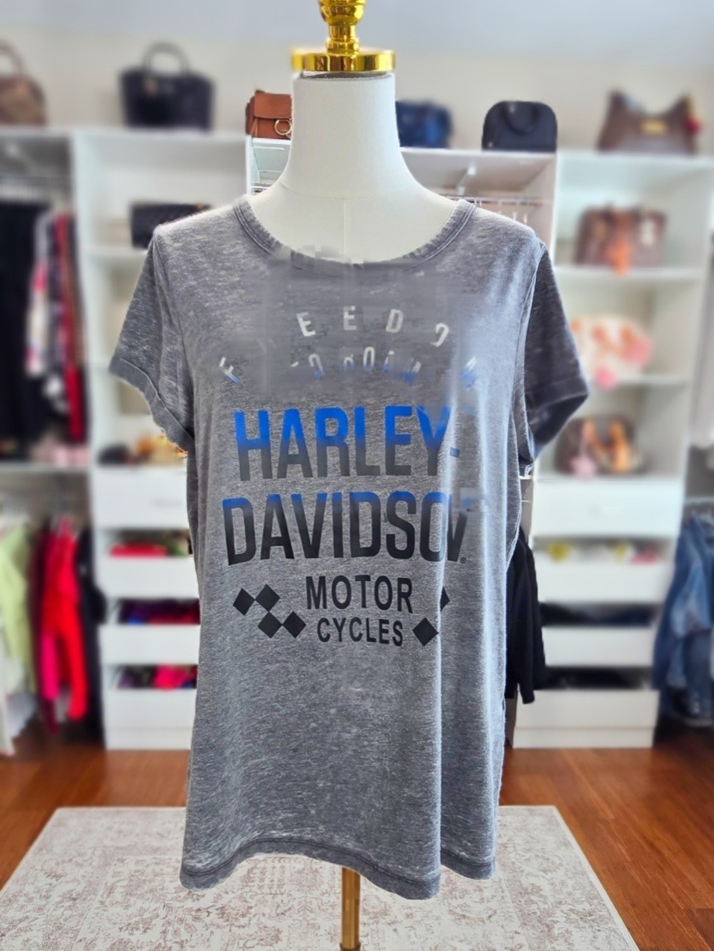 Harley-Davidson Girls' Gray & Blue Logo Tee Size L